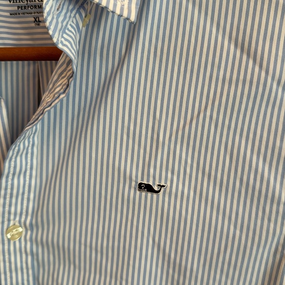 Vineyard Vines boys button down shirt, blue/white striped, size XL (18) - Picture 3 of 3